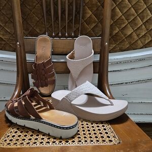 Woven Huaraches Brown Leather Blush Pink Neutral Wedge Fit Flops Sz 5 Lot
